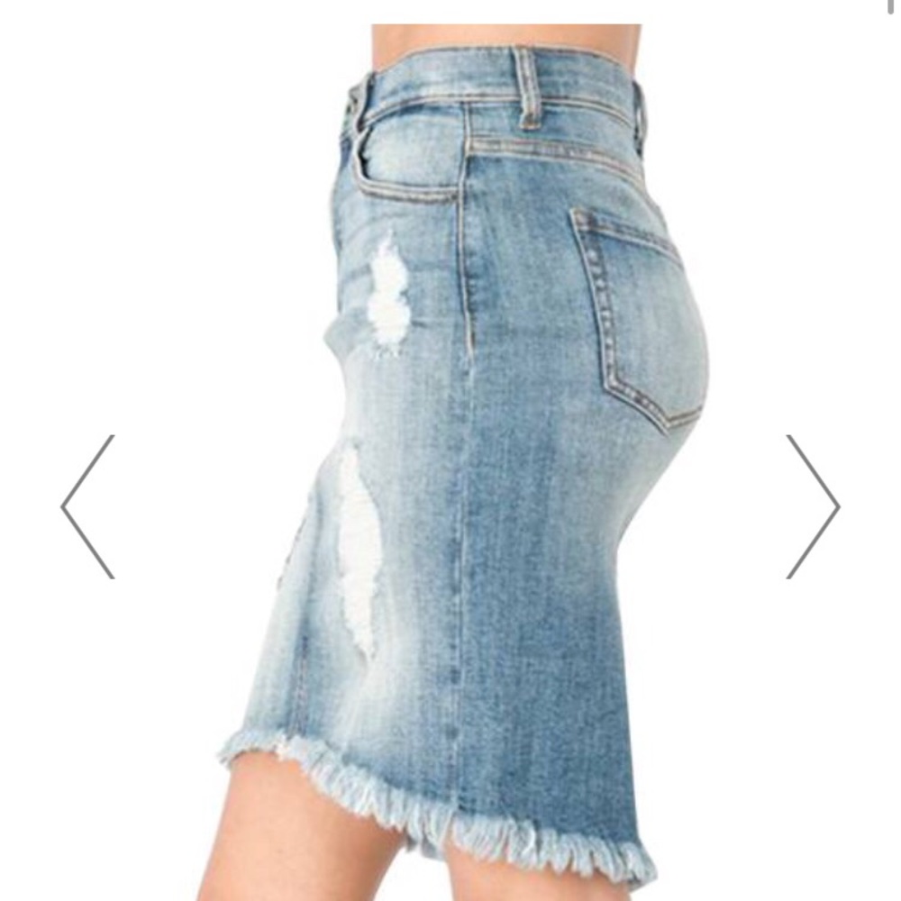 Destructed High Low Denim Skirt